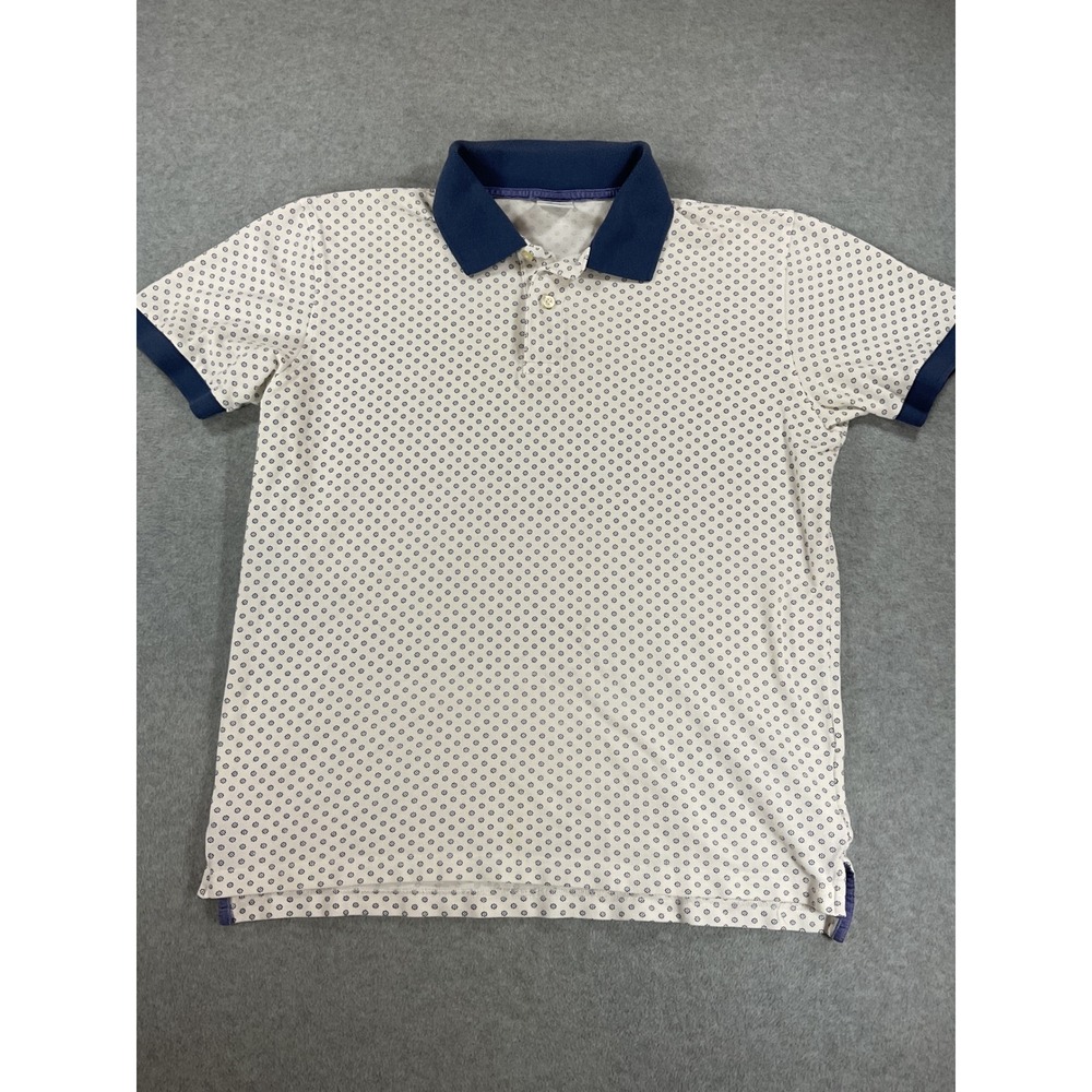 Brooks Brothers 1818 Mens Large Slim Fit Polo Shirt White Blue Floral Print 2891
